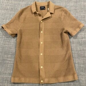 Abercrombie & Fitch Mens Medium Tall Brown Textured Knit Button Up Shirt Grandpa
